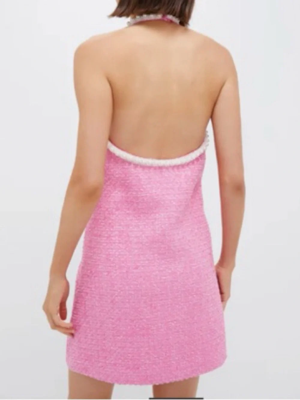 Hyacinth House Tuckernuck Women XS Pink Tweed & Pearl Petra Halter Mini Dress - Picture 2 of 13